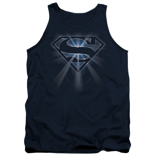 Superman Glowing Shield - Adult Tank - Navy