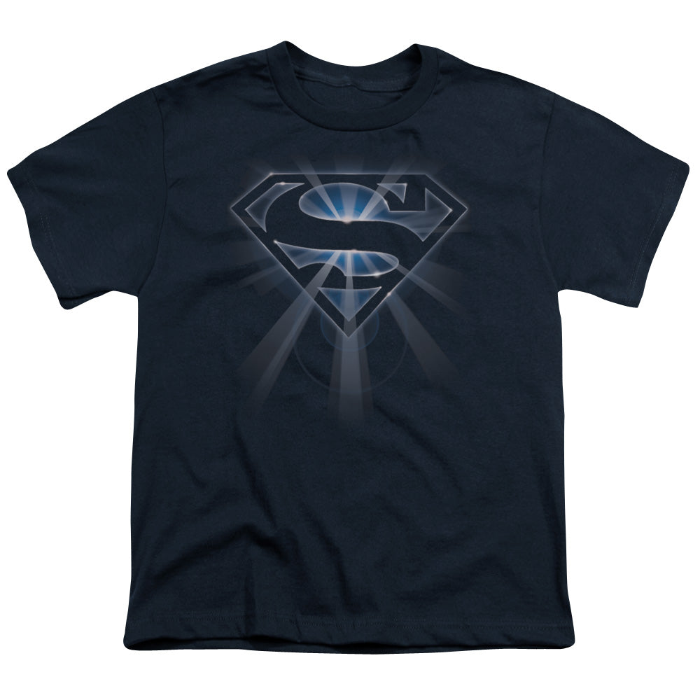 Superman - Glowing Shield - Short Sleeve Youth 18/1 - Navy T-shirt
