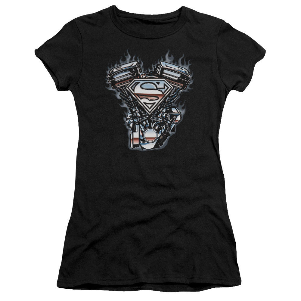 Superman - V Twin Logo - Short Sleeve Junior Sheer - Black T-shirt