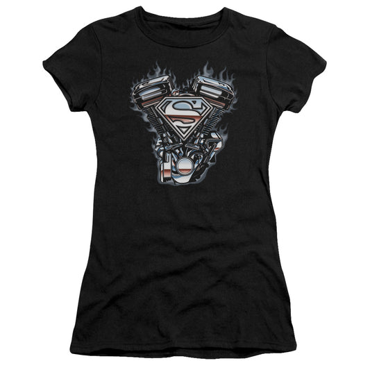 Superman - V Twin Logo - Short Sleeve Junior Sheer - Black T-shirt