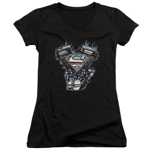 Superman - V Twin Logo - Junior V-neck - Black