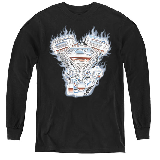 Superman - V Twin Logo - Youth Long Sleeve Tee - Black