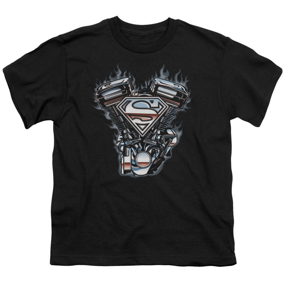Superman - V Twin Logo - Short Sleeve Youth 18/1 - Black T-shirt