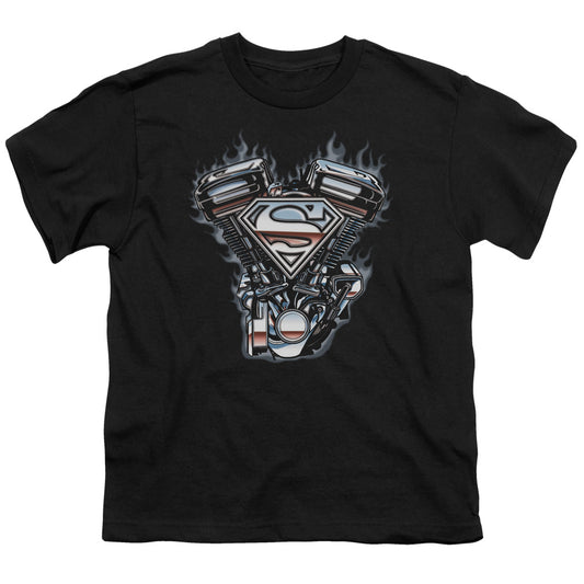 Superman - V Twin Logo - Short Sleeve Youth 18/1 - Black T-shirt