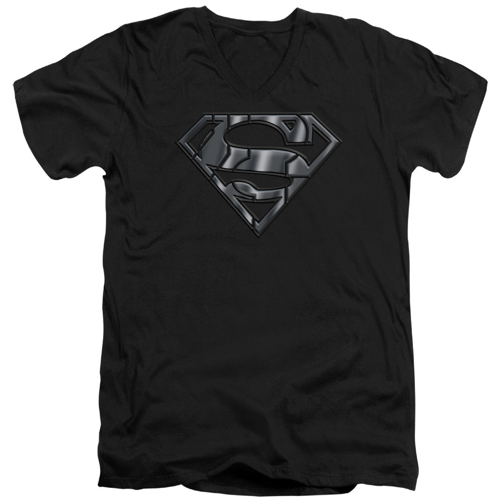 Superman - Mech Shield - Short Sleeve Adult V-neck - Black T-shirt