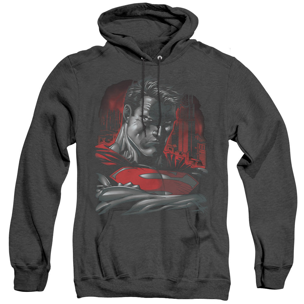 Superman - Man Of Steel - Adult Heather Hoodie - Black
