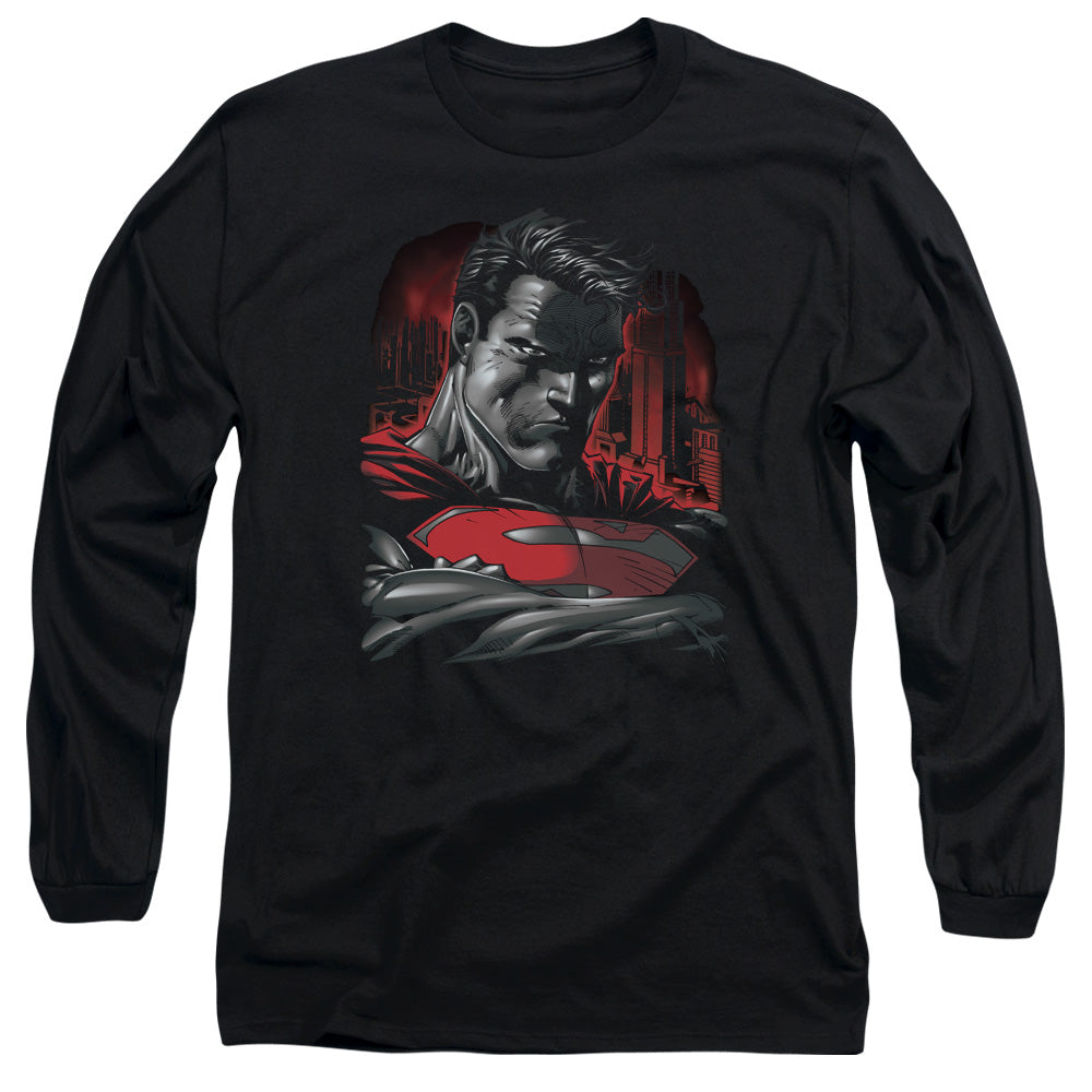 Superman - Man Of Steel - Long Sleeve Adult 18/1 - Black T-shirt