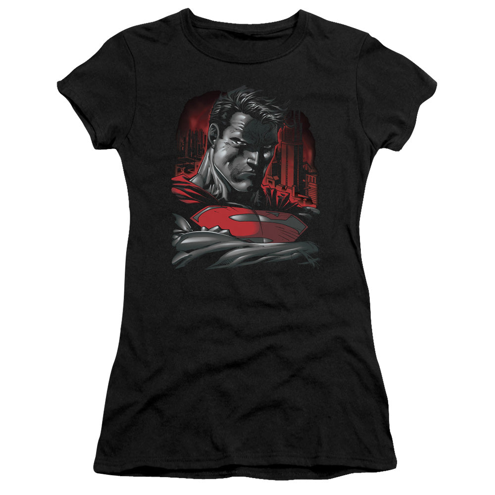Superman - Man Of Steel - Short Sleeve Junior Sheer - Black T-shirt