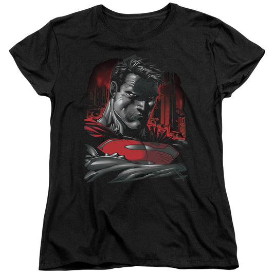 Superman - Man Of Steel - Short Sleeve Womens Tee - Black T-shirt