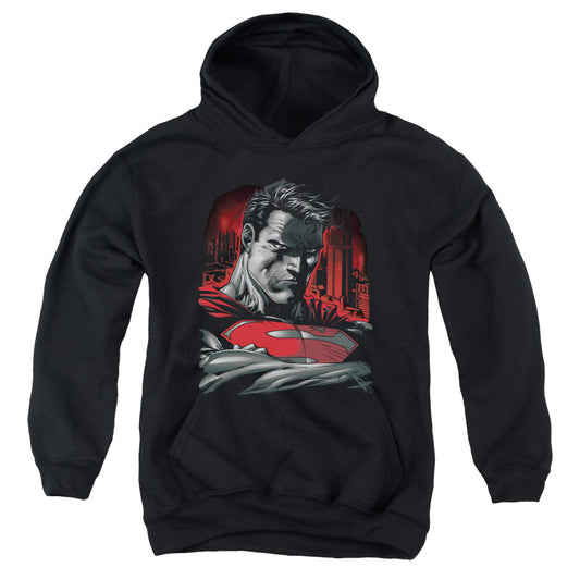 Superman Man Of Steel-youth Pull-over Hoodie - Black
