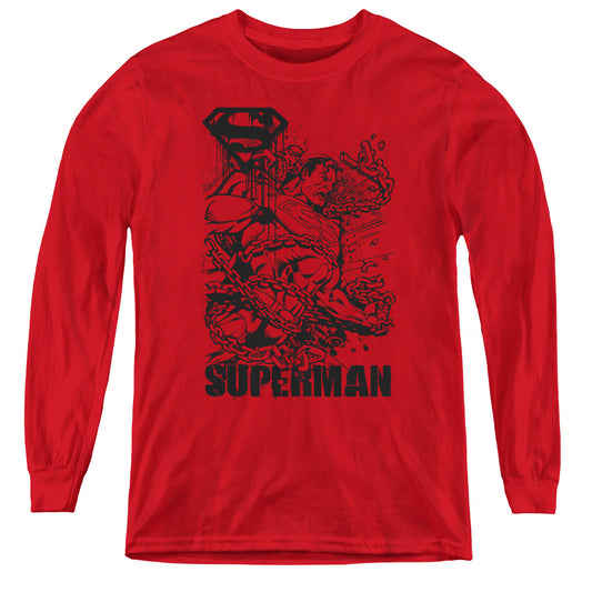 Superman - Breaking Chains - Youth Long Sleeve Tee - Red