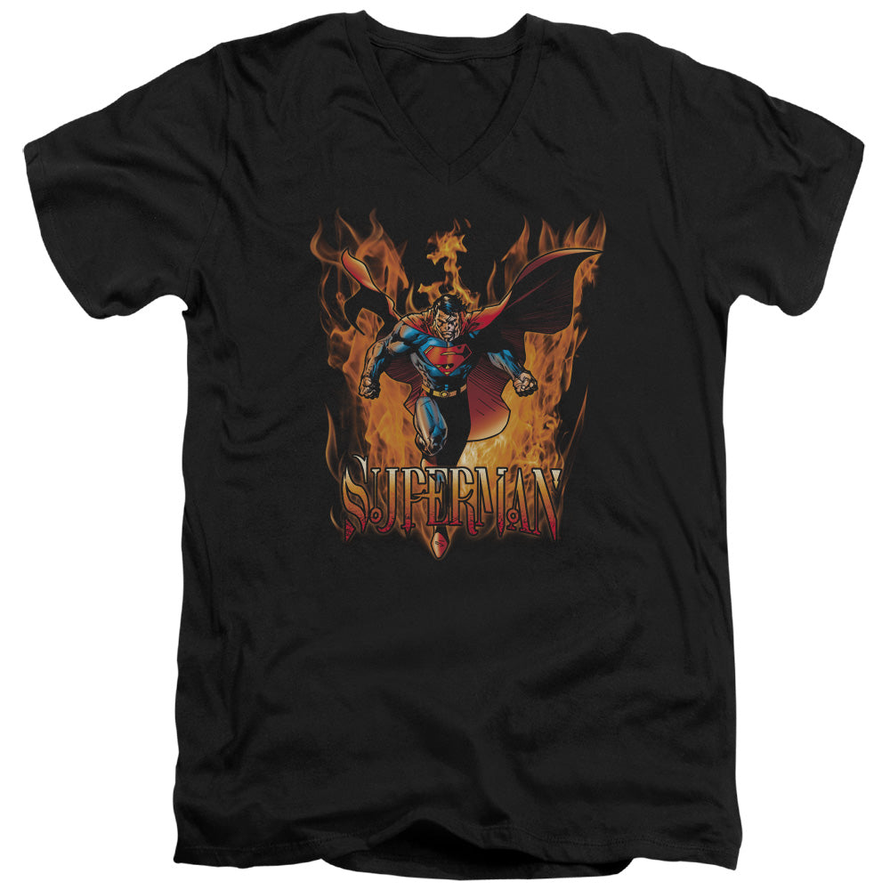 SUPERMAN THROUGH THE FIRE - S/S ADULT V-NECK - BLACK T-Shirt