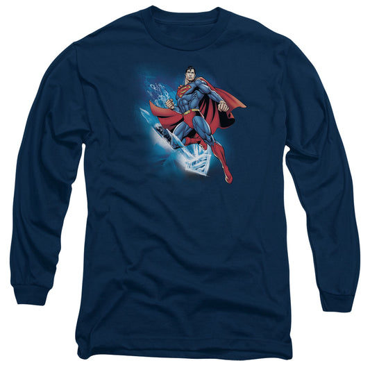 Superman - Crystallize - Long Sleeve Adult 18/1 - Navy T-shirt