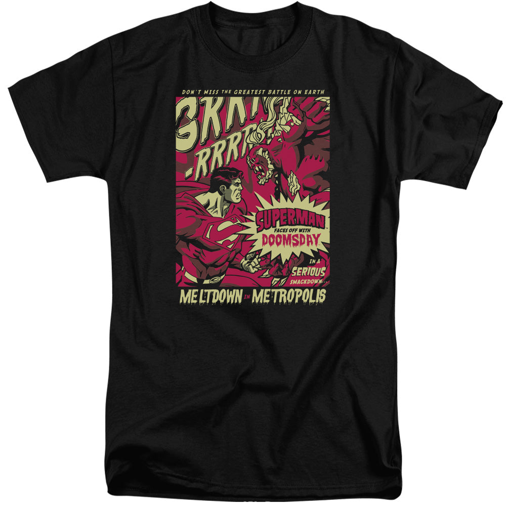 Superman - Metropolis Meltdown - Short Sleeve Adult Tall - Black T-shirt