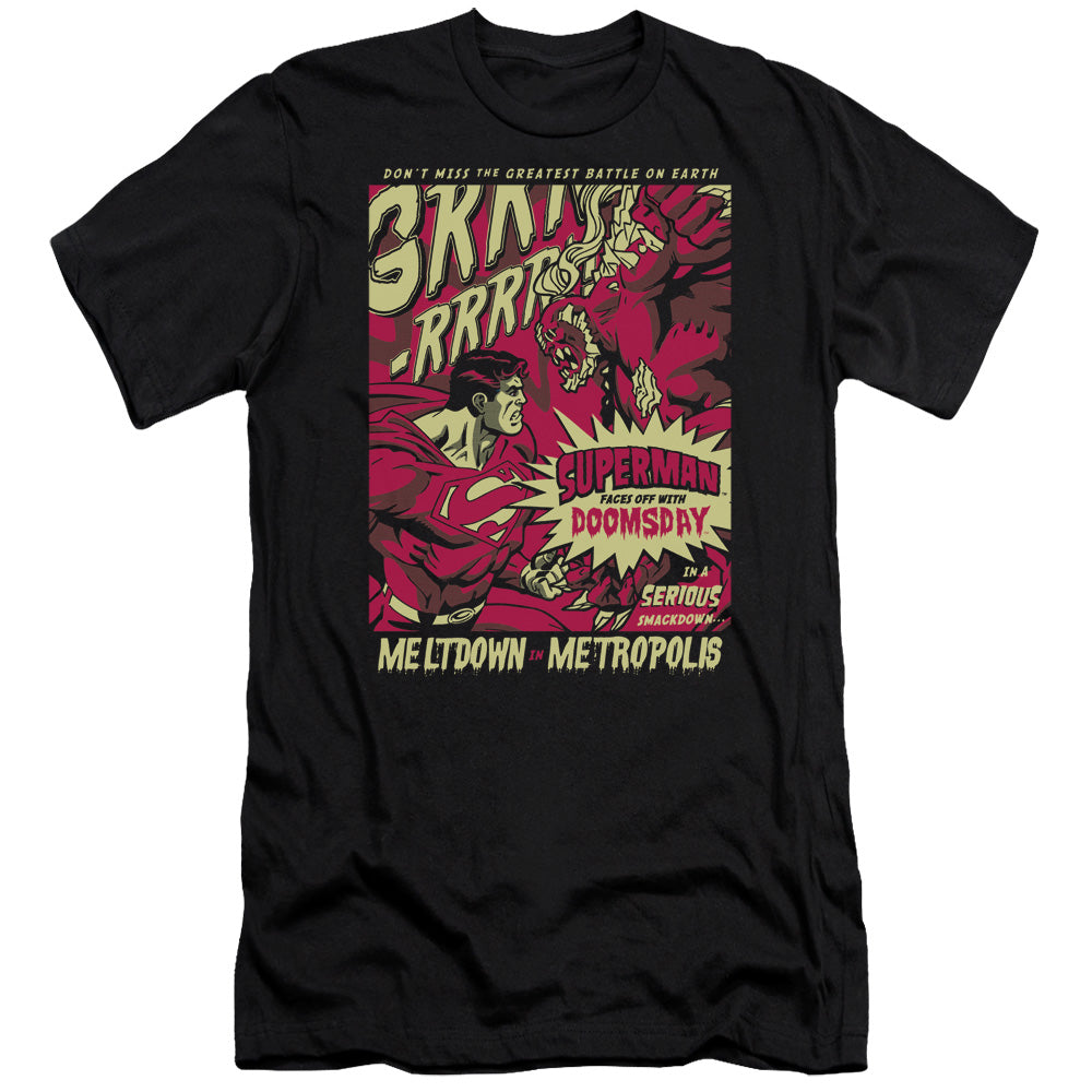 Superman - Metropolis Meltdown-premuim Canvas Adult Slim Fit 30/1 - Black