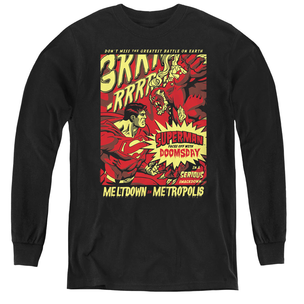 Superman - Metropolis Meltdown - Youth Long Sleeve Tee - Black