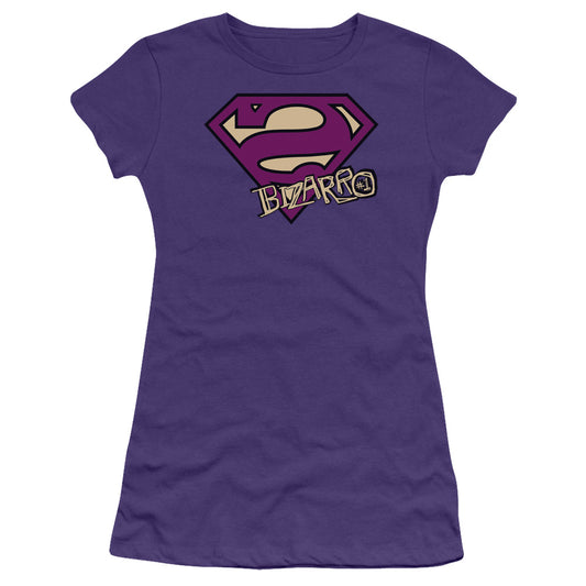 Superman - Bizarro Shield - Short Sleeve Junior Sheer - Purple T-shirt