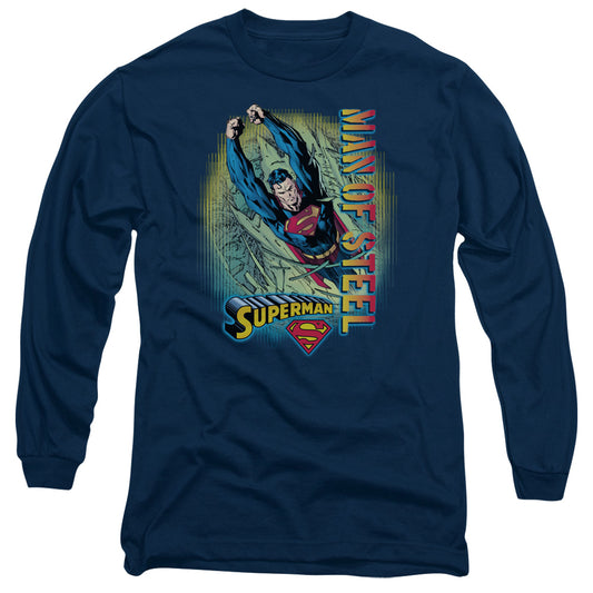 Superman - Breakthrough - Long Sleeve Adult 18/1 - Navy T-shirt