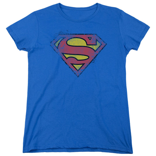 Superman - Destroyed Supes Logo - Short Sleeve Womens Tee - Royal Blue T-shirt