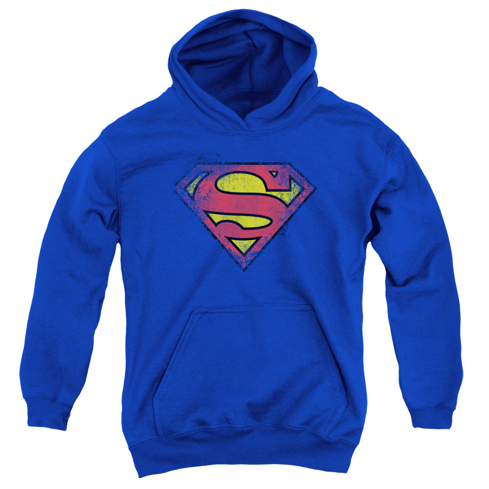 Superman - Destroyed Supes Logo - Youth Pull-over Hoodie - Royal Blue