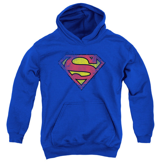 Superman - Destroyed Supes Logo - Youth Pull-over Hoodie - Royal Blue