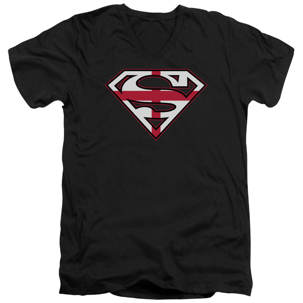 Superman - English Shield - Short Sleeve Adult V-neck - Black T-shirt