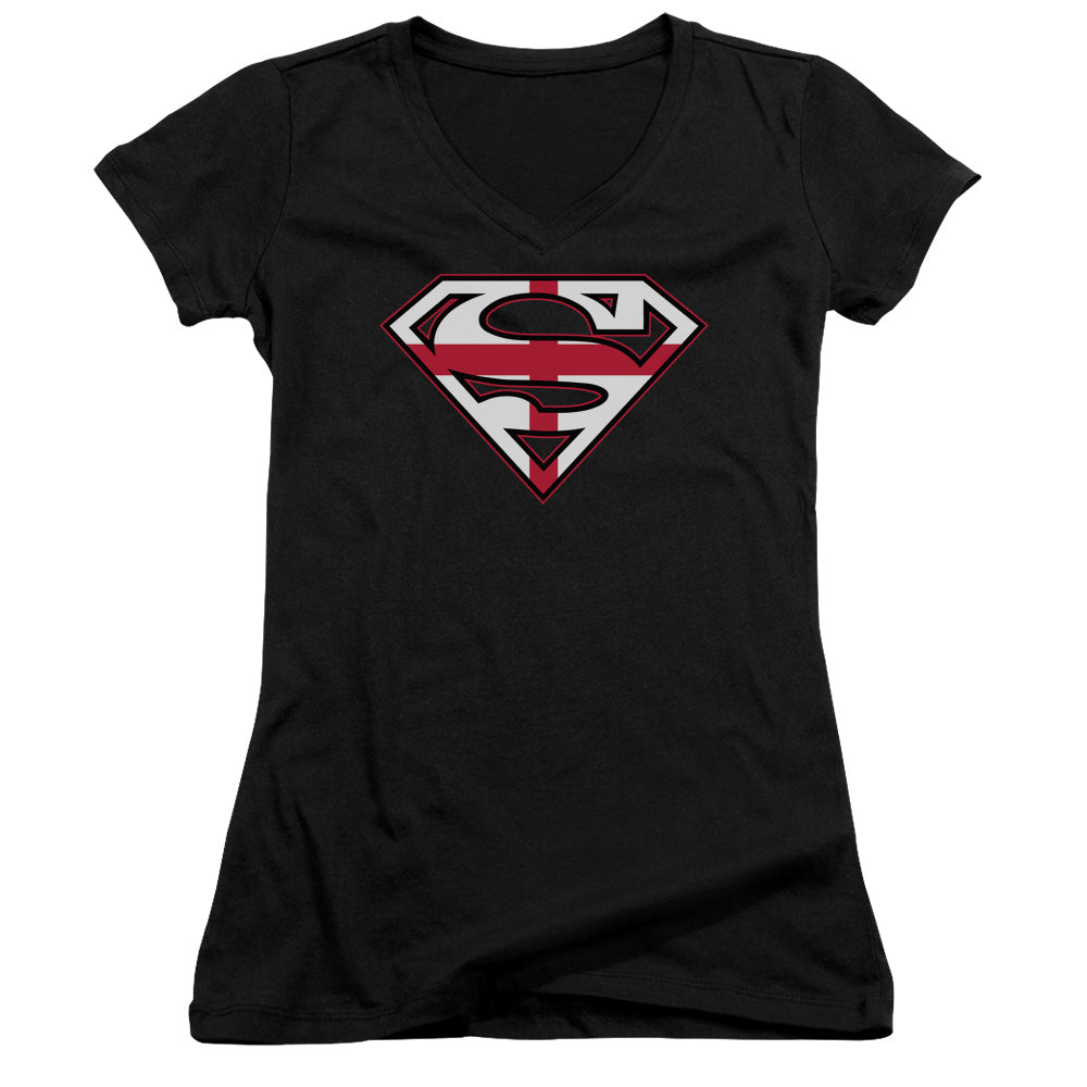 Superman - English Shield - Junior V-neck - Black