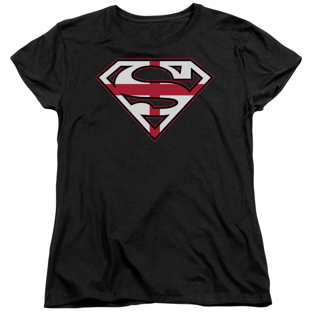 Superman - English Shield - Short Sleeve Womens Tee - Black T-shirt