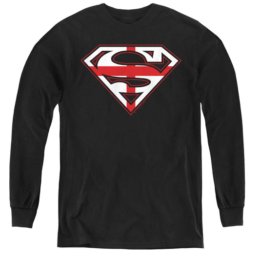 Superman - English Shield - Youth Long Sleeve Tee - Black