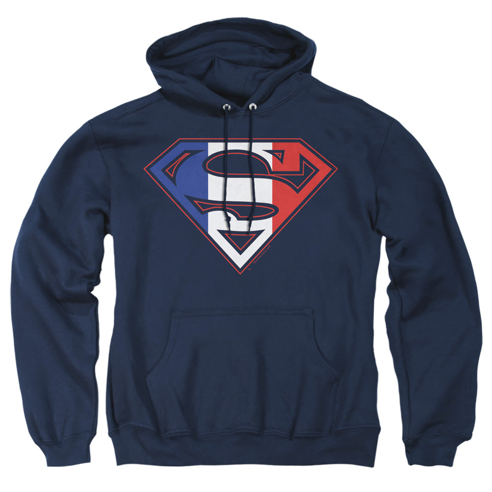 Superman - French Shield - Adult Pull-over Hoodie - Navy