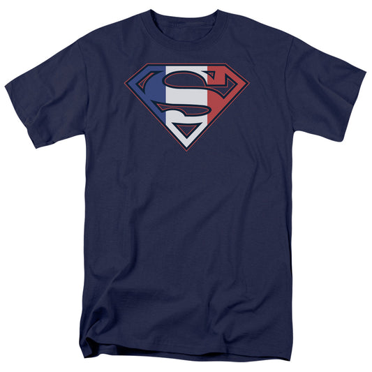 Superman - French Shield - Short Sleeve Adult 18/1 - Navy T-shirt