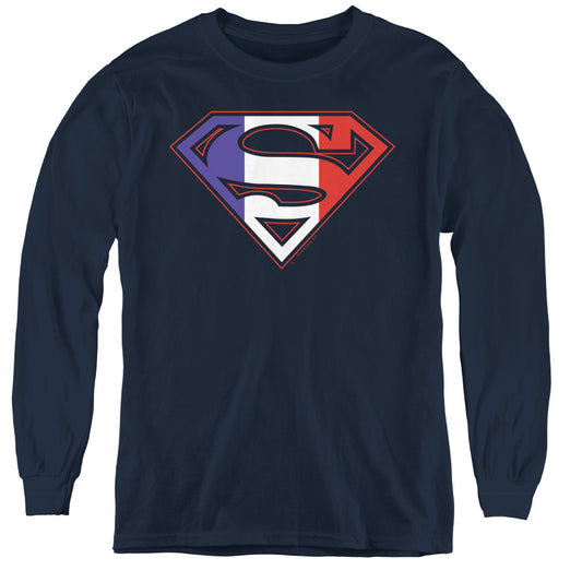 Superman - French Shield - Youth Long Sleeve Tee - Navy