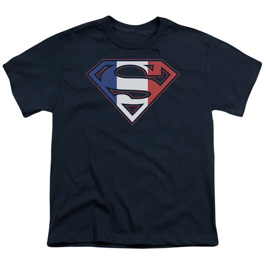 Superman - French Shield - Short Sleeve Youth 18/1 - Navy T-shirt