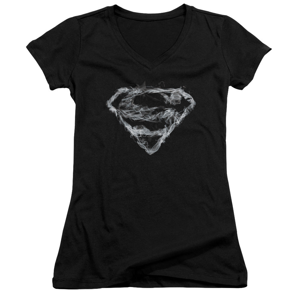 Superman Smoking Shield - Junior V-neck - Black
