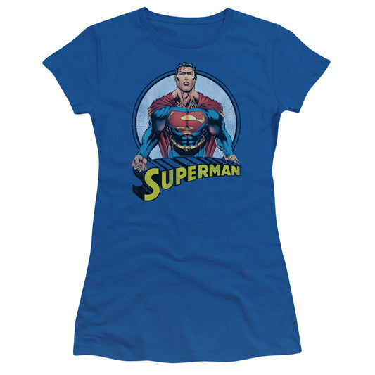 Superman - Flying High Again - Short Sleeve Junior Sheer - Royal Blue T-shirt