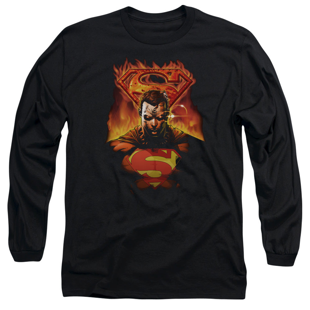 Superman - Man On Fire - Long Sleeve Adult 18/1 - Black T-shirt
