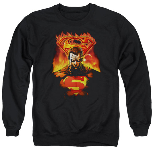 Superman - Man On Fire - Adult Crewneck Sweatshirt - Black