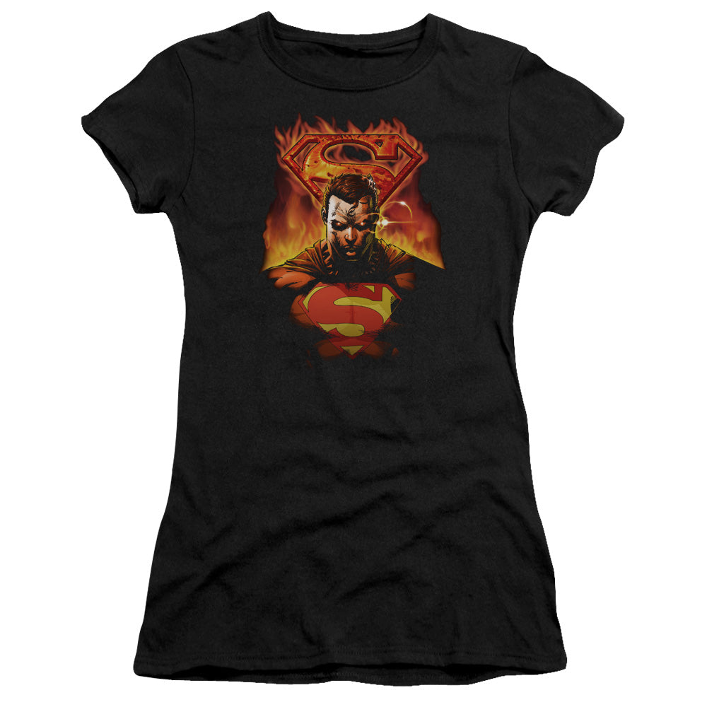 Superman - Man On Fire - Short Sleeve Junior Sheer - Black T-shirt