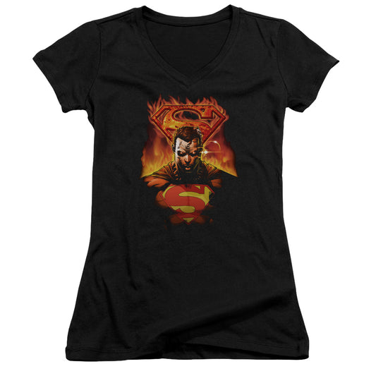 Superman - Man On Fire - Junior V-neck - Black