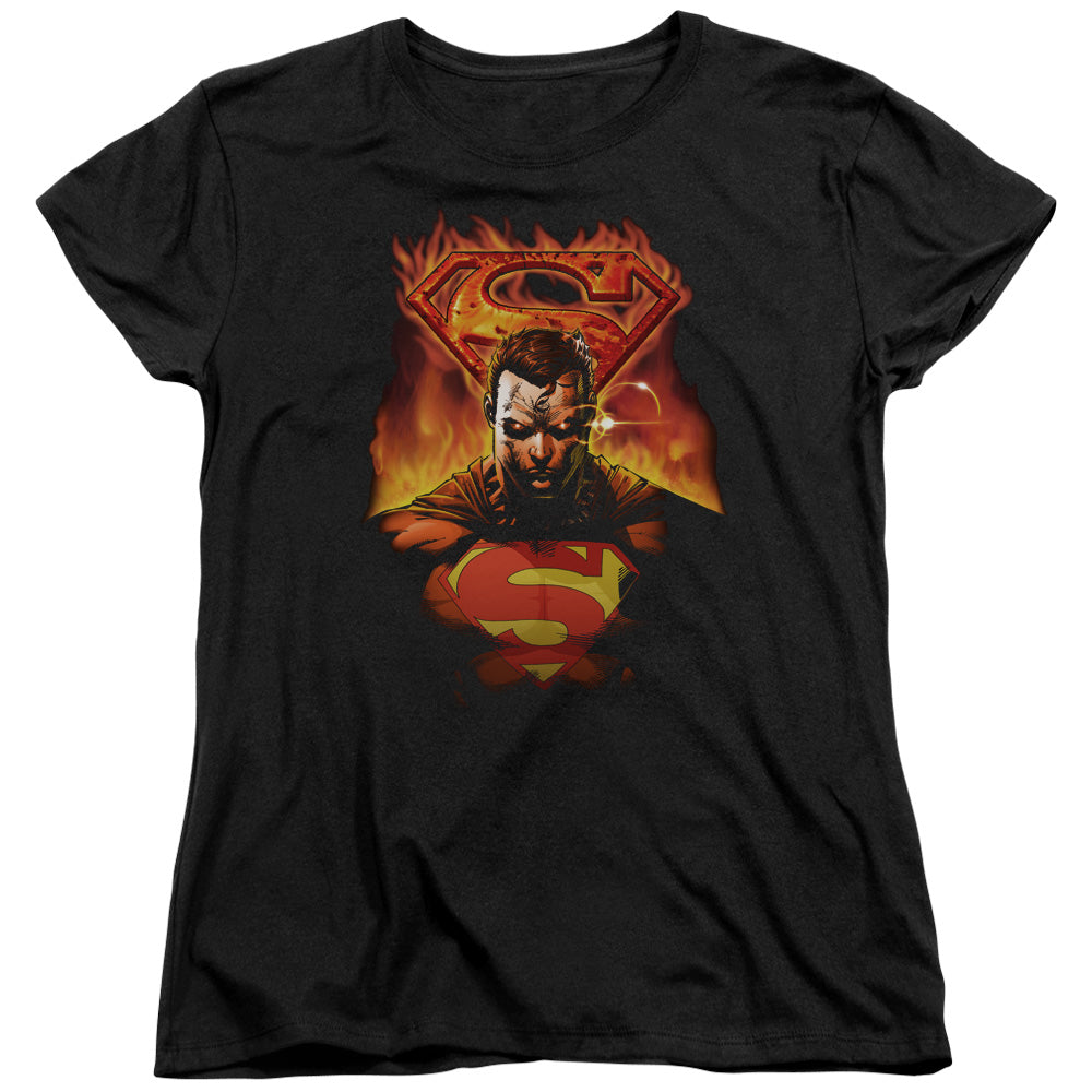 Superman - Man On Fire - Short Sleeve Womens Tee - Black T-shirt