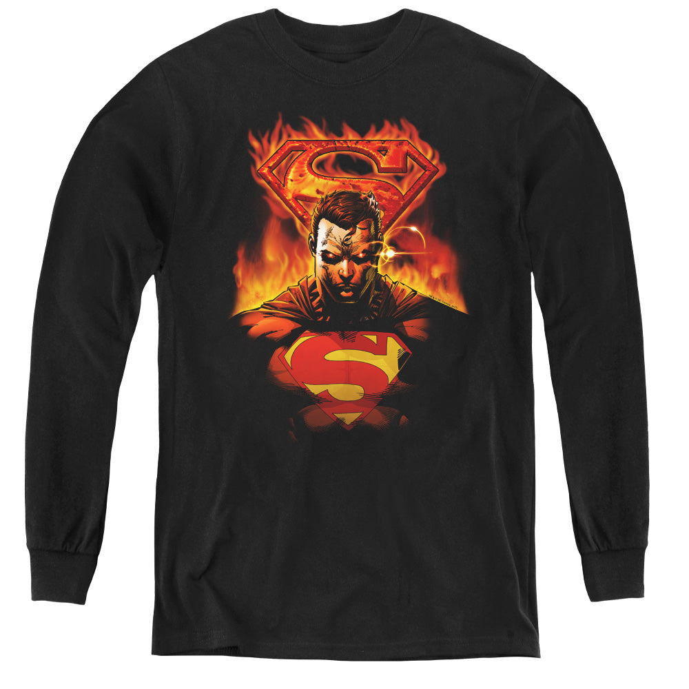Superman - Man On Fire - Youth Long Sleeve Tee - Black
