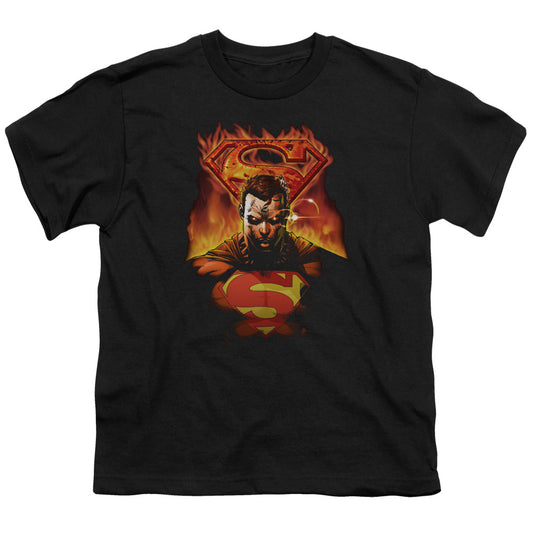 Superman - Man On Fire - Short Sleeve Youth 18/1 - Black T-shirt