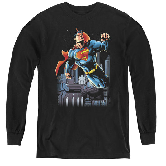 Superman - Night Fight - Youth Long Sleeve Tee - Black