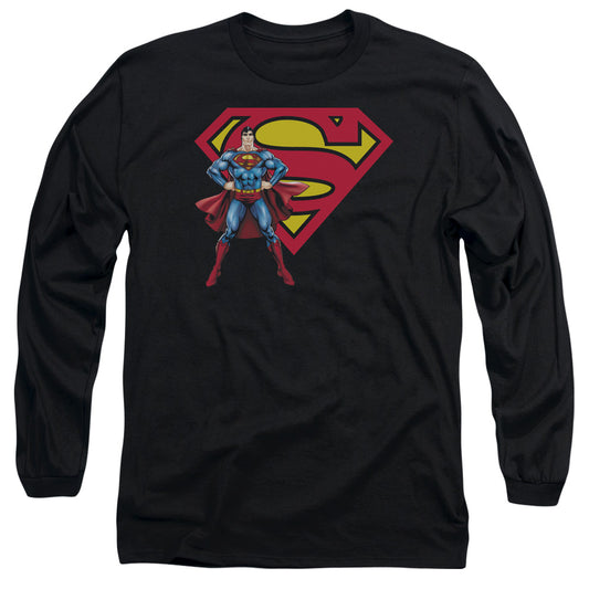 Superman - Superman & Logo - Long Sleeve Adult 18/1 - Black T-shirt