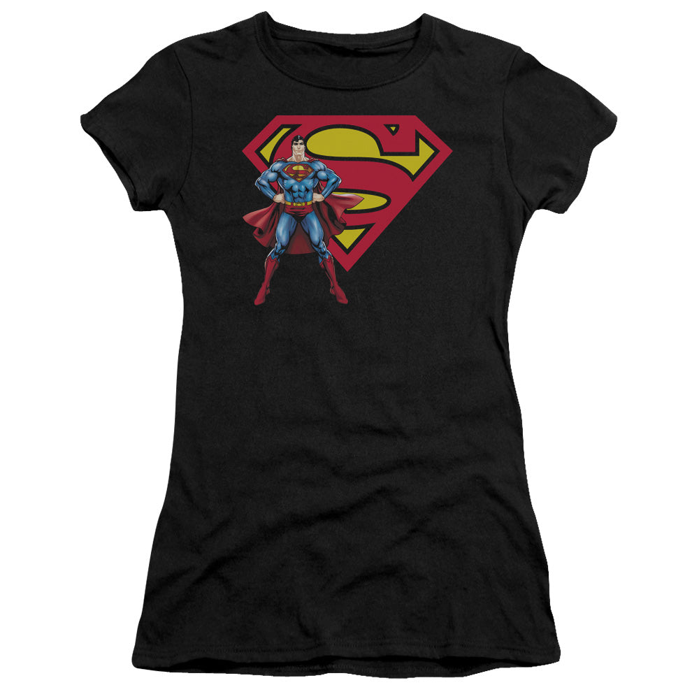 Superman - Superman & Logo - Short Sleeve Junior Sheer - Black T-shirt