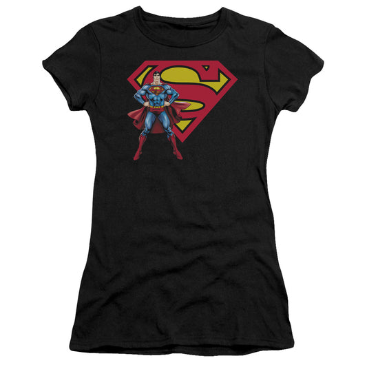 Superman - Superman & Logo - Short Sleeve Junior Sheer - Black T-shirt