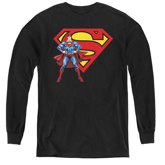 Superman - Superman & Logo - Youth Long Sleeve Tee - Black