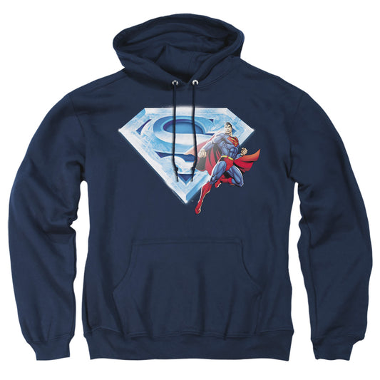 Superman - Superman &amp; Crystal Logo - Adult Pull-over Hoodie - Navy