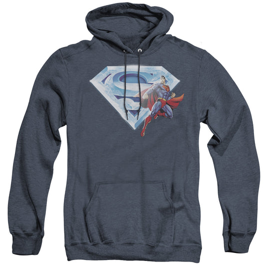 Superman - Superman & Crystal Logo - Adult Heather Hoodie - Navy