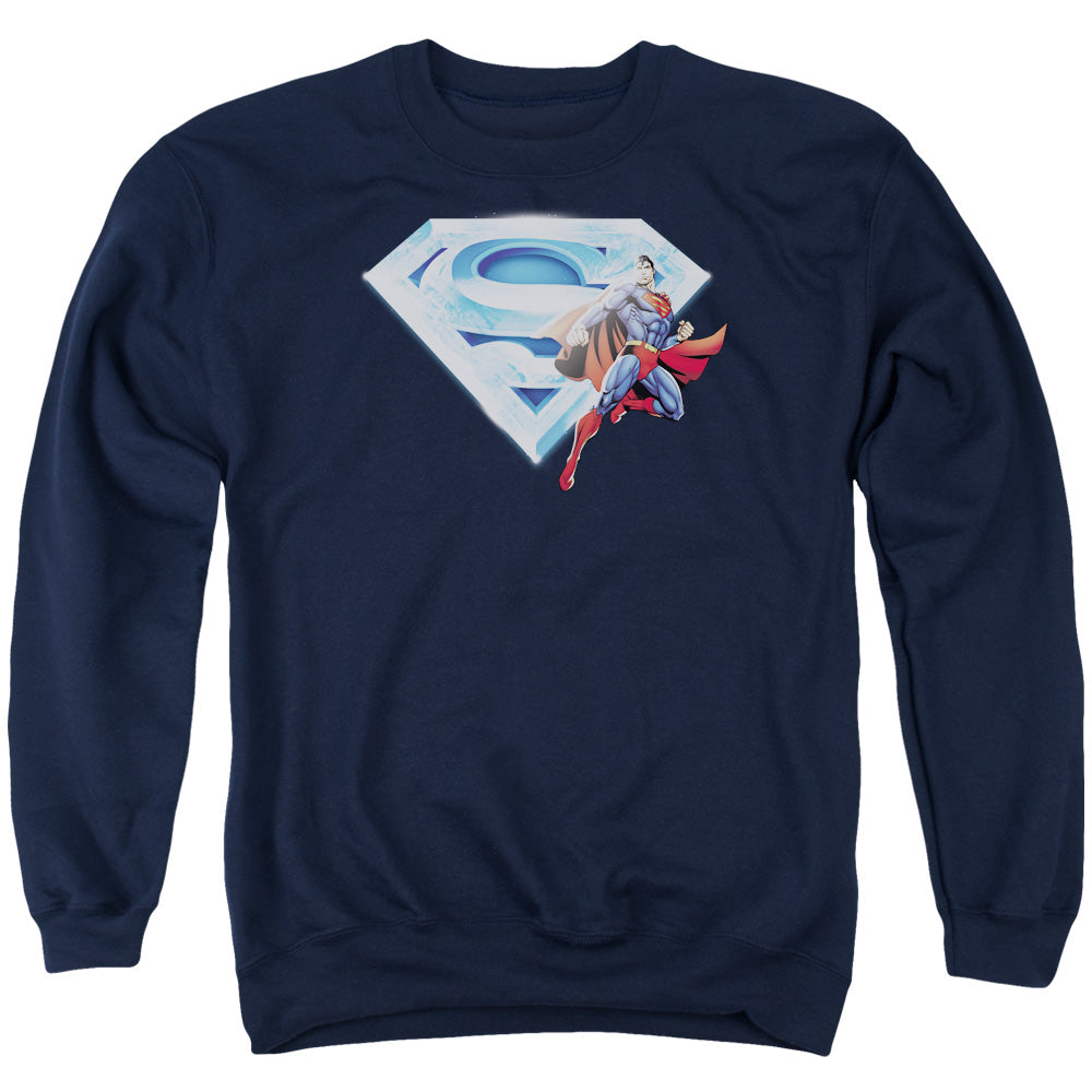Superman Superman &amp; Crystal Logo - Adult Crewneck Sweatshirt - Navy